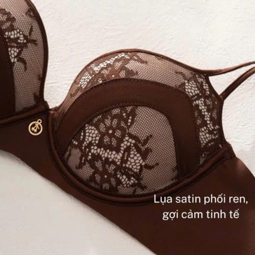 Áo Lót Nữ Lụa Phối Ren Đệm 2cm Cao Cấp, Nâng Đẩy V1, Không Gọng