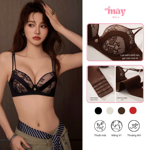 Áo Lót Nữ Lụa Phối Ren Đệm 2cm Cao Cấp, Nâng Đẩy V1, Không Gọng
