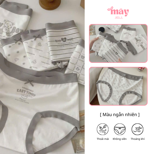 Set 5 Quần Lót Nữ Cotton Hàn Mềm Mại Đáy Quần Kháng Khuẩn, Không Bí