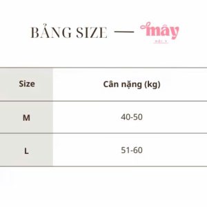 Bảng size quần lót nữ su lạnh không viền tàng hình